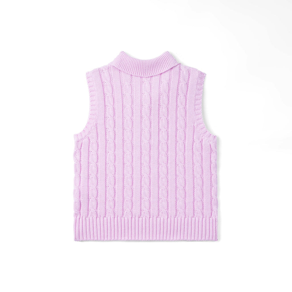 Cable Knit Sleeveless Polo Shirt in Lilac