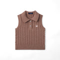 Cable Knit Sleeveless Polo Shirt in Mocha