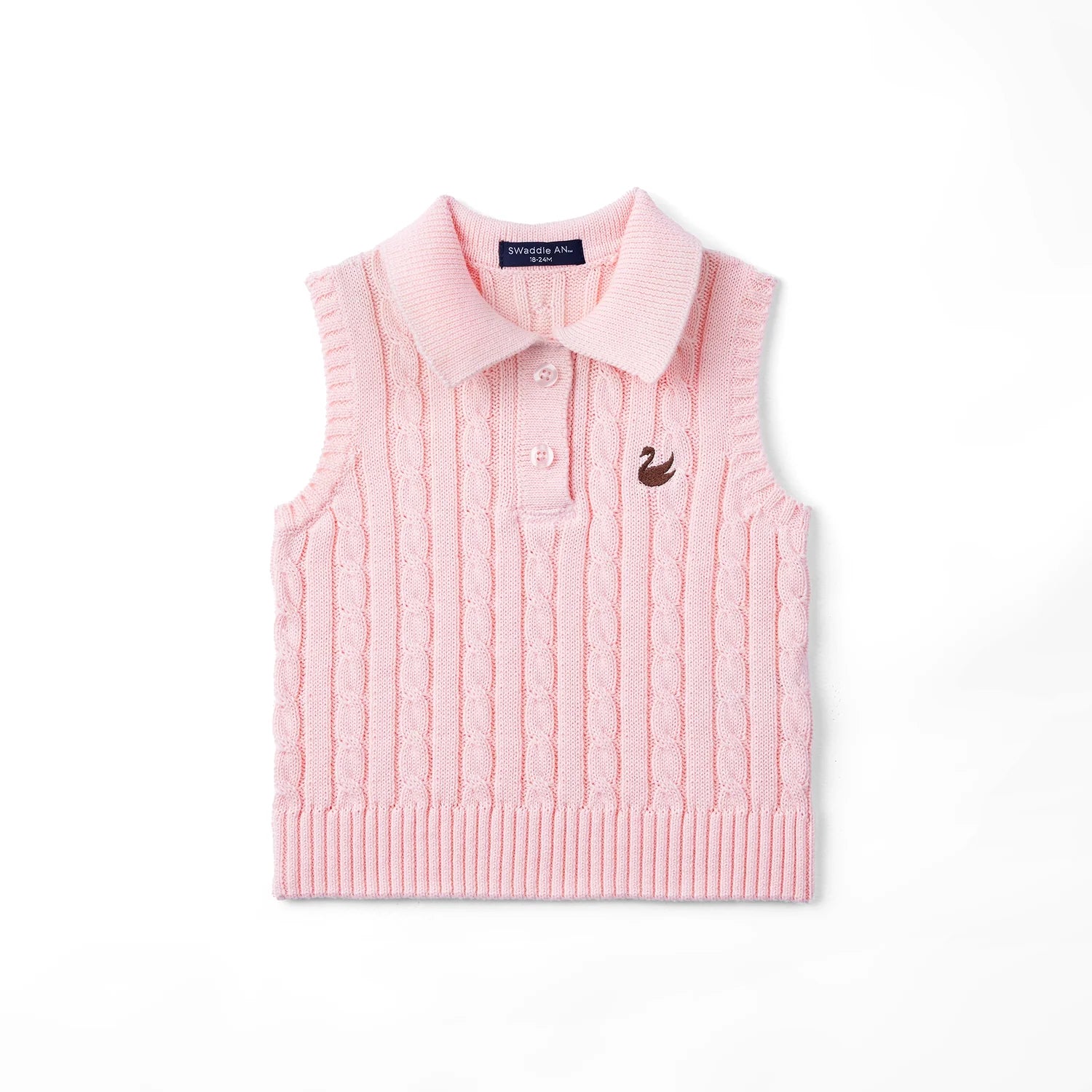 Cable Knit Sleeveless Polo Shirt in Pink