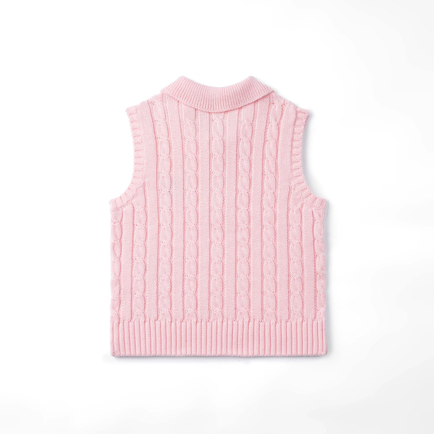 Cable Knit Sleeveless Polo Shirt in Pink