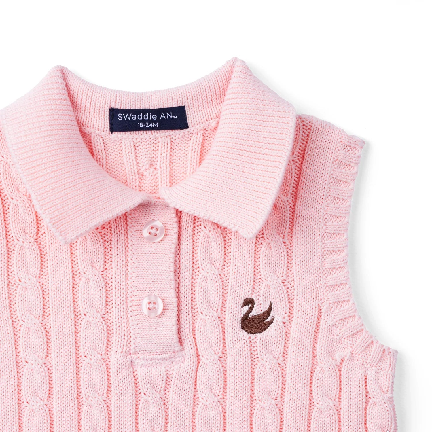 Cable Knit Sleeveless Polo Shirt in Pink
