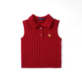 Cable Knit Sleeveless Polo Shirt in Red Xmas