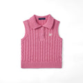 Cable Knit Sleeveless Polo Shirt in Rose Pink