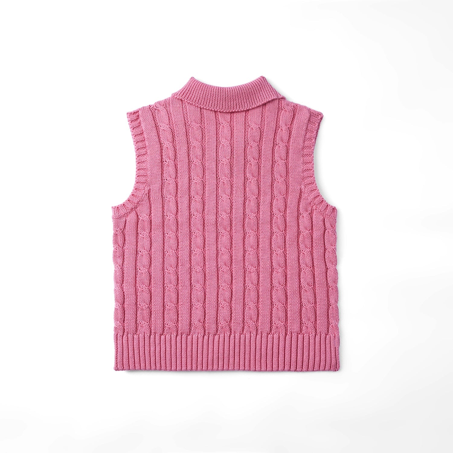 Cable Knit Sleeveless Polo Shirt in Rose Pink