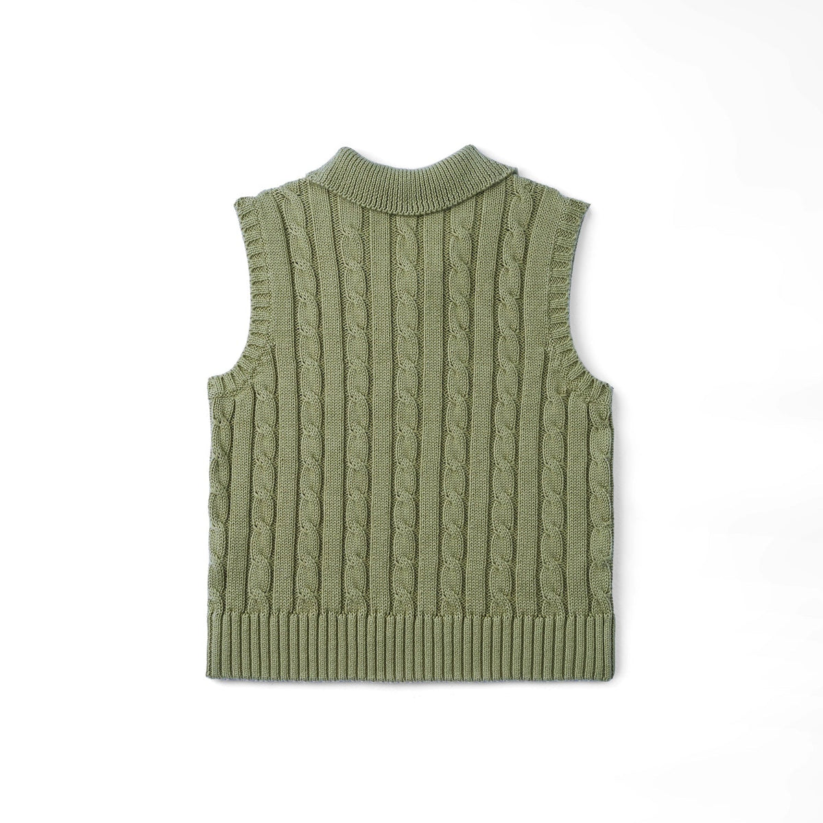 Cable Knit Sleeveless Polo Shirt in Sage Green