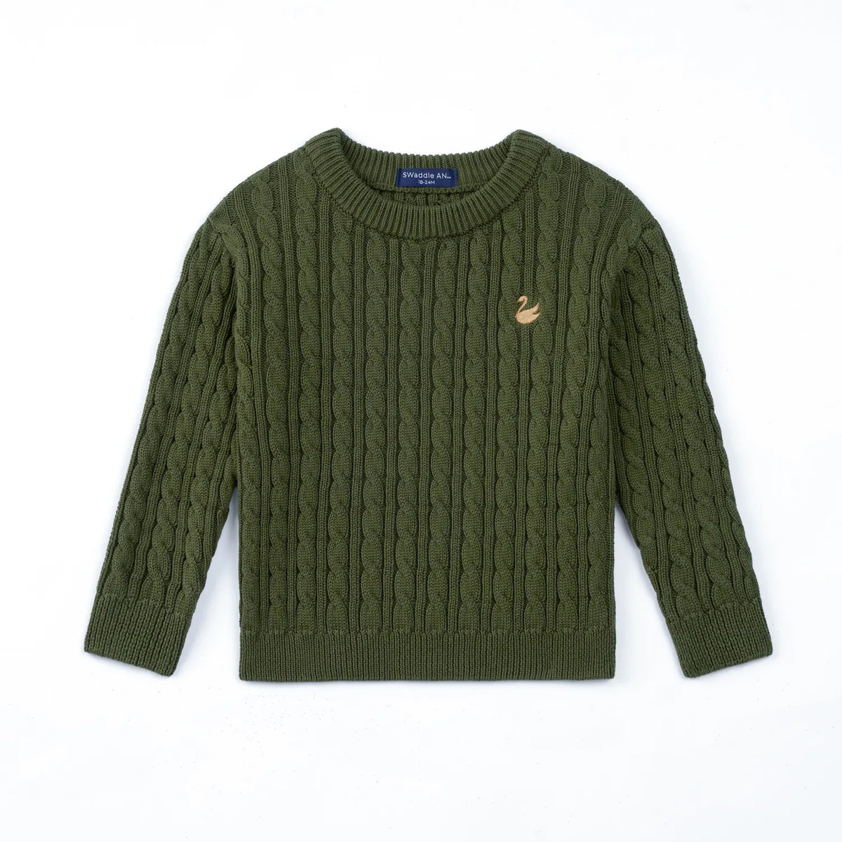Classic Cable Knit Baby Sweater in Forest Green