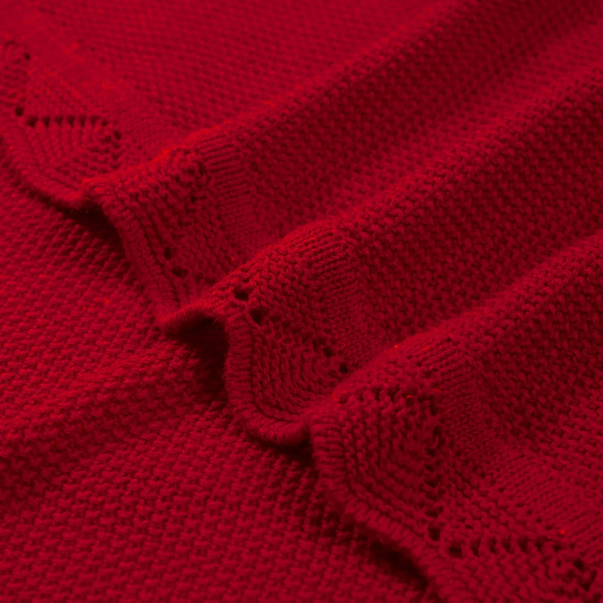 Heirloom Lace Knit Baby Blanket in Red Xmas
