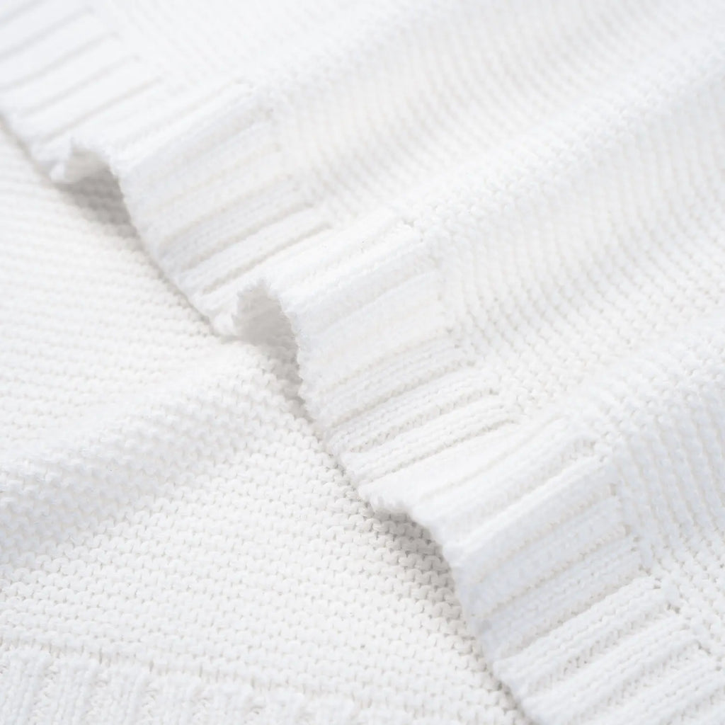 Classic Knit Cotton Baby Blanket in White