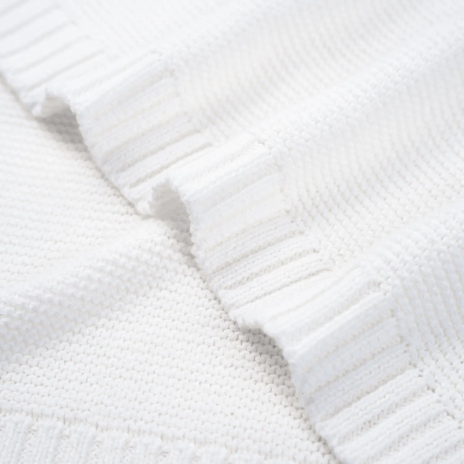Classic Knit Cotton Baby Blanket in White
