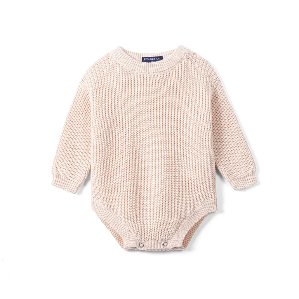 Classic Chunky Knit Baby Romper in Beige
