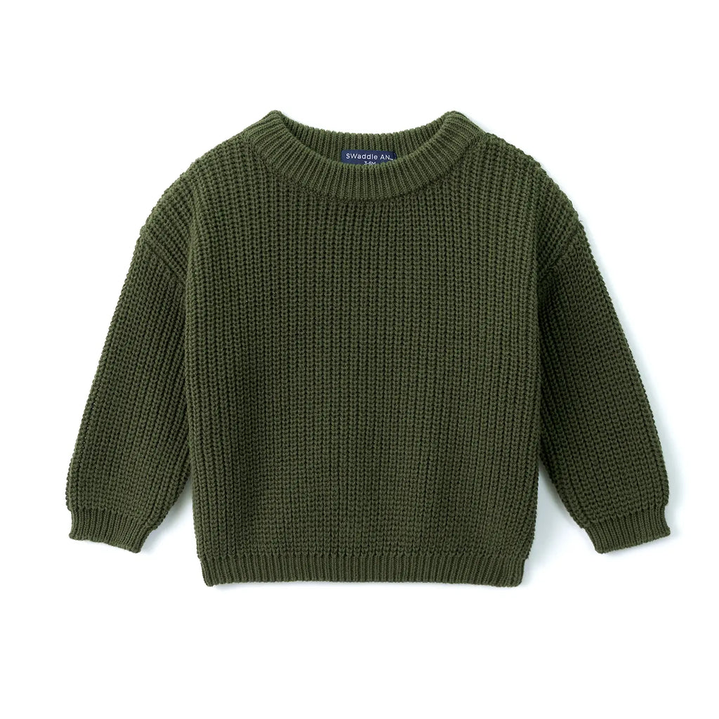 Classic Knit Baby Sweater in Forest Green