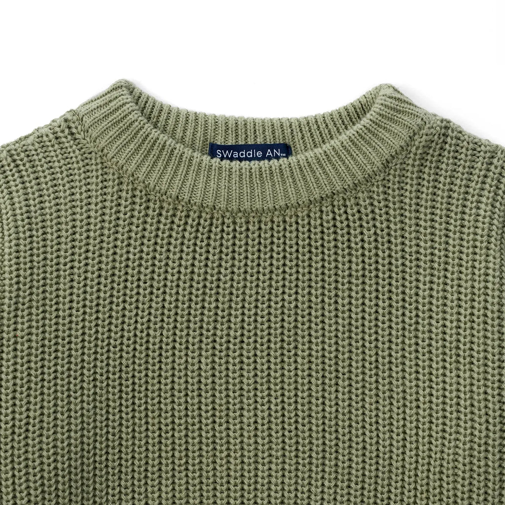 Classic Knit Baby Sweater in Sage Green
