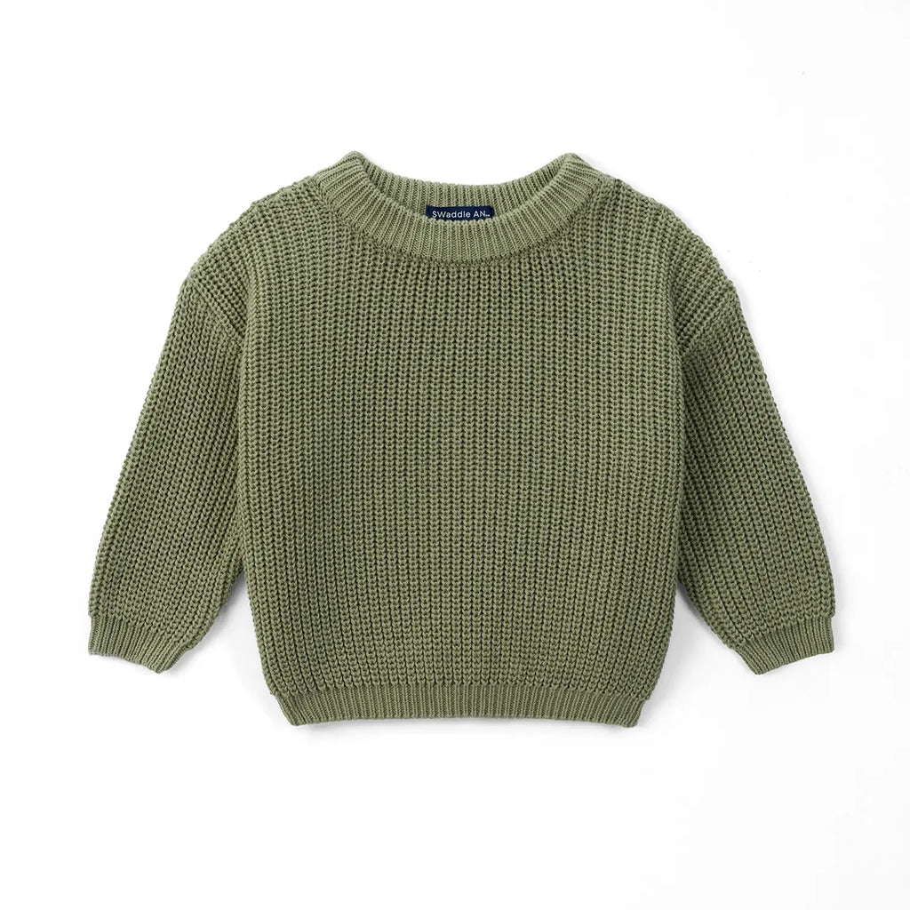 Classic Knit Baby Sweater in Sage Green