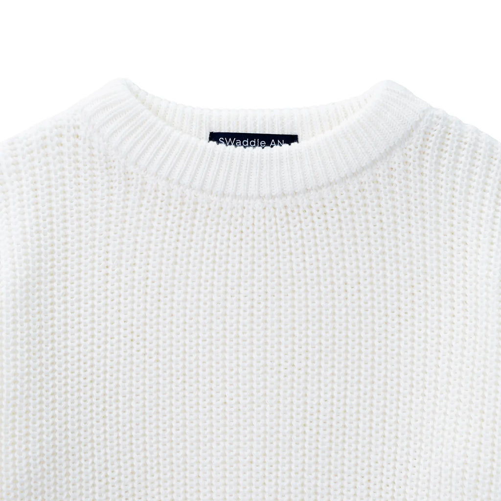 Classic Knit Baby Sweater in Timeless White
