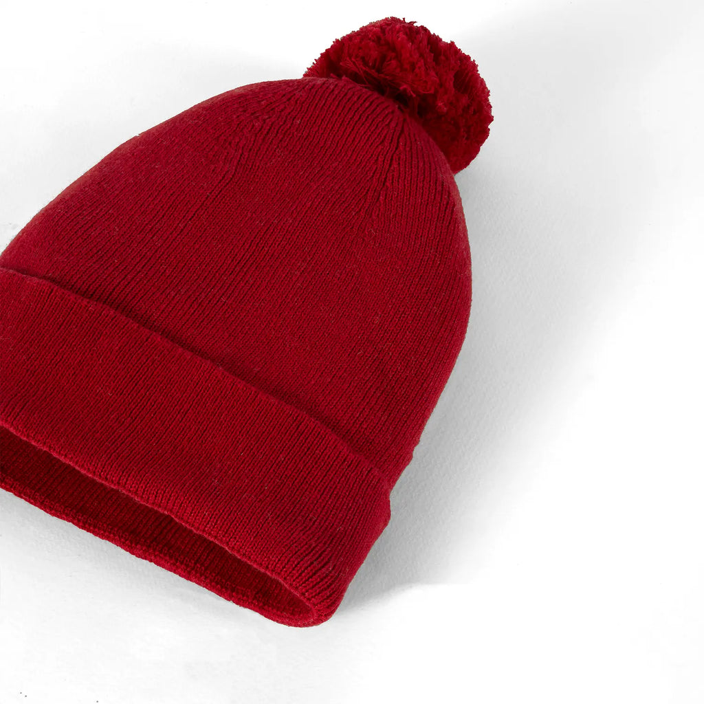 Knit Baby Pom Beanie in Red Xmas