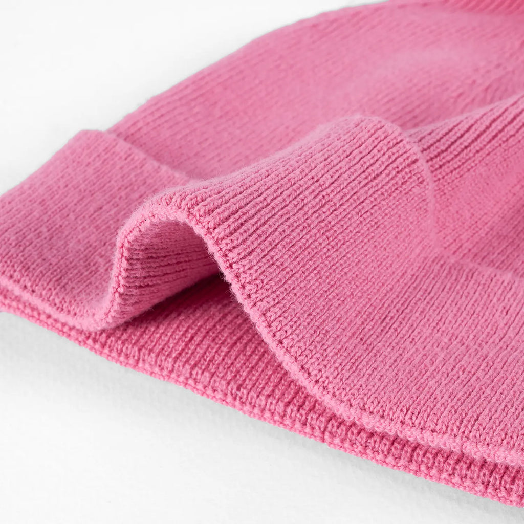 Knit Baby Pom Beanie in Rose Pink