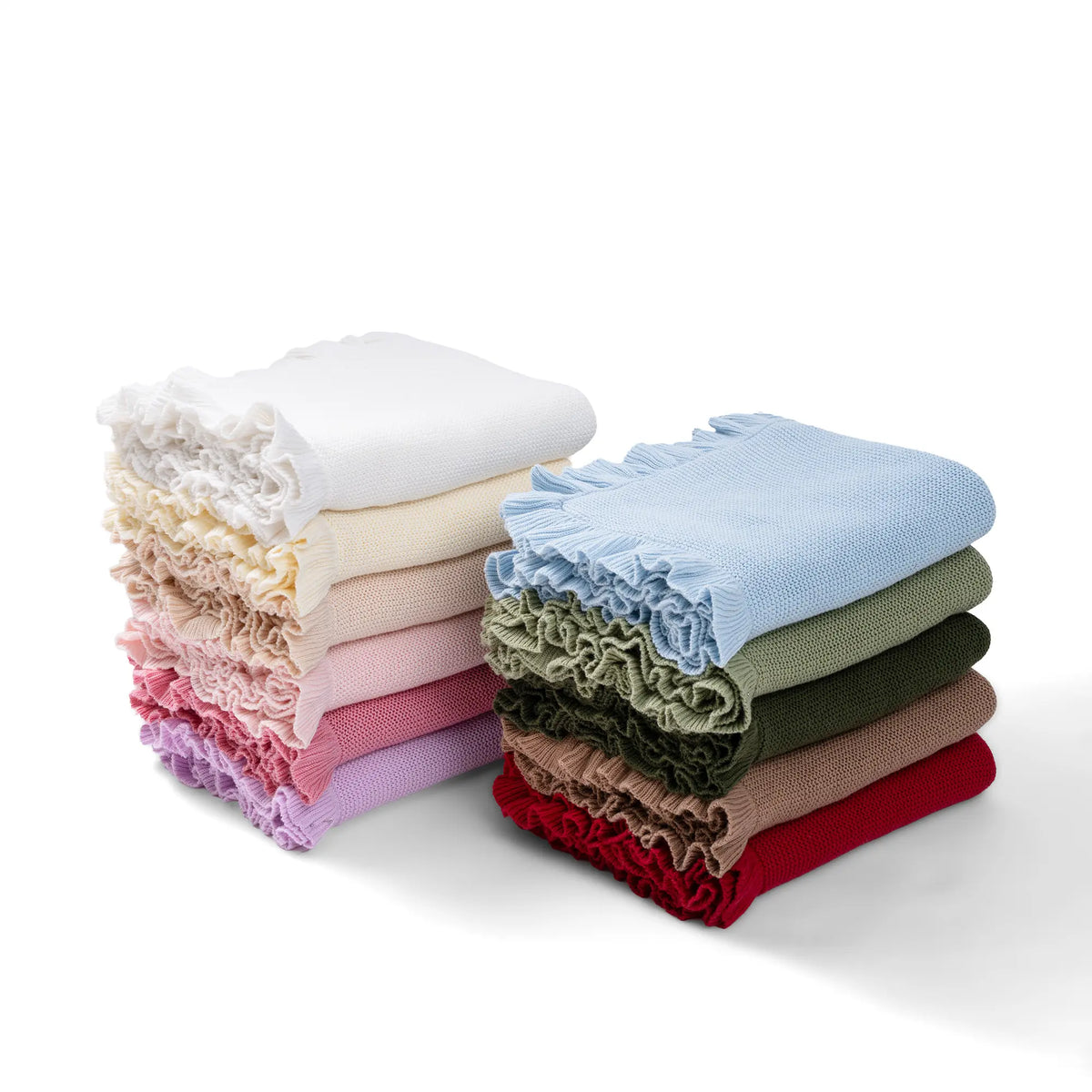 Ruffled Edge Knit Baby Blanket in Beige