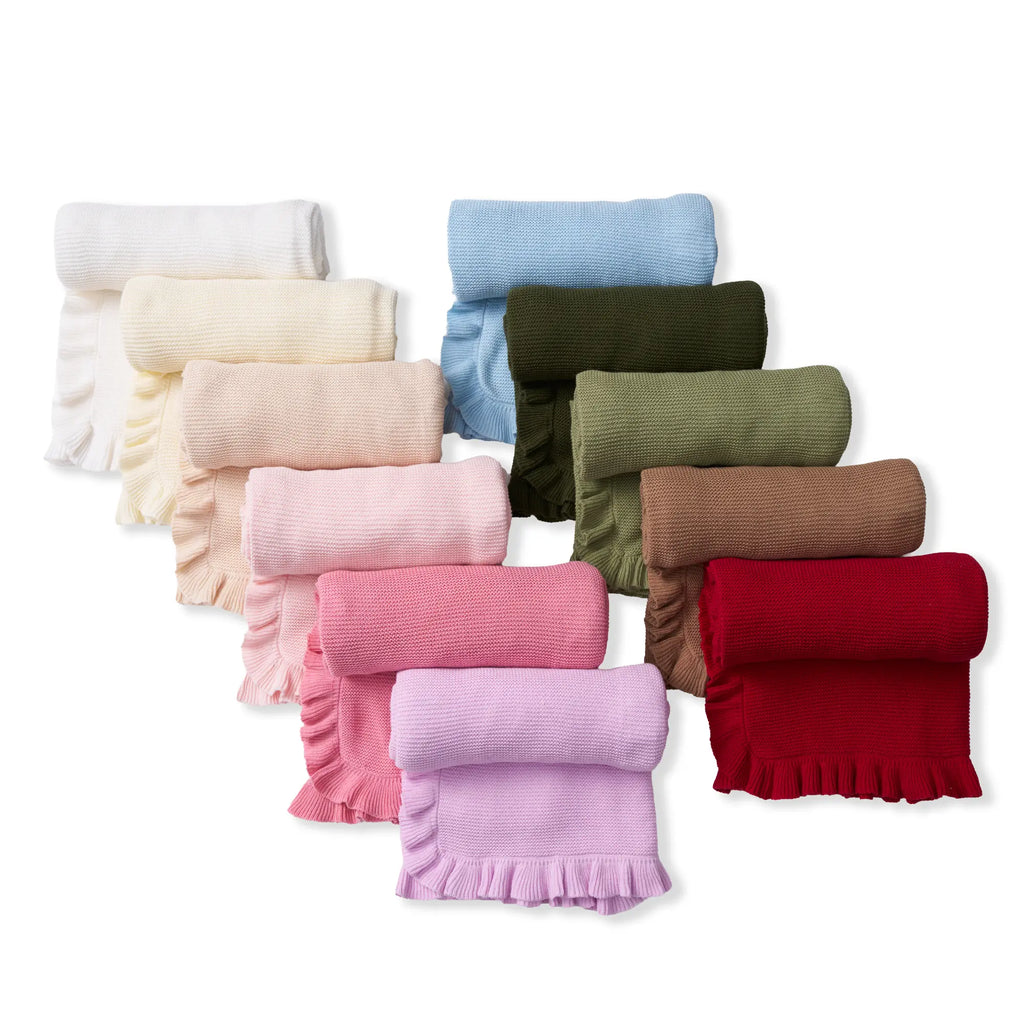 Ruffled Edge Knit Baby Blanket in Forest Green