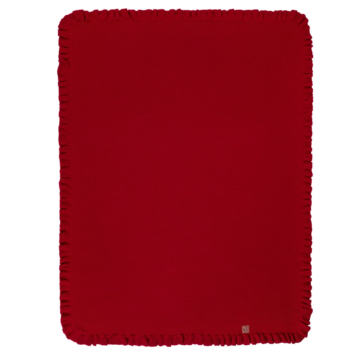 Ruffled Edge Knit Baby Blanket in Red Xmas