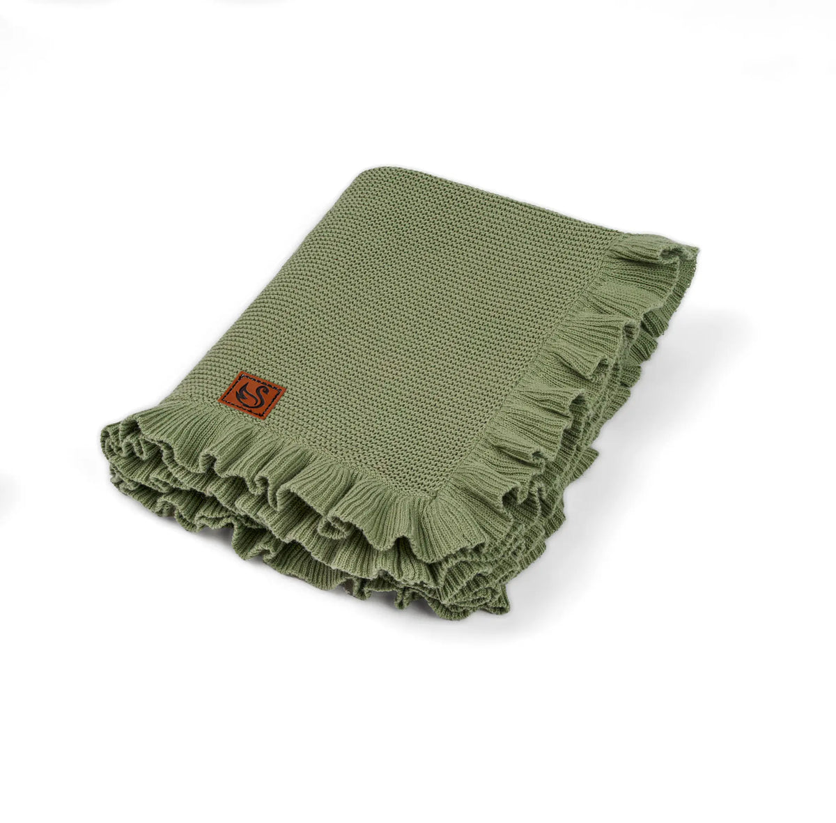 Ruffled Edge Knit Baby Blanket in Sage Green