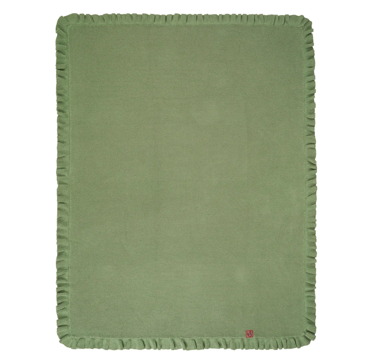 Ruffled Edge Knit Baby Blanket in Sage Green