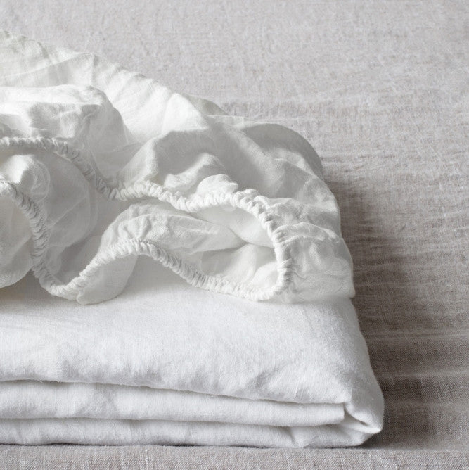 Linen Tales White Linen Fitted Sheet