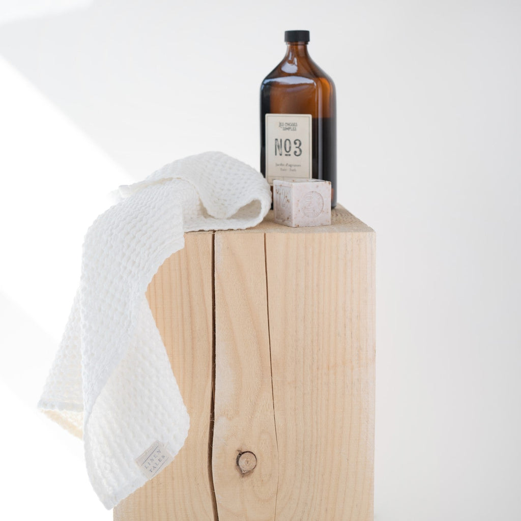 Linen Tales White Linen & Cotton Honeycomb Waffle Towel