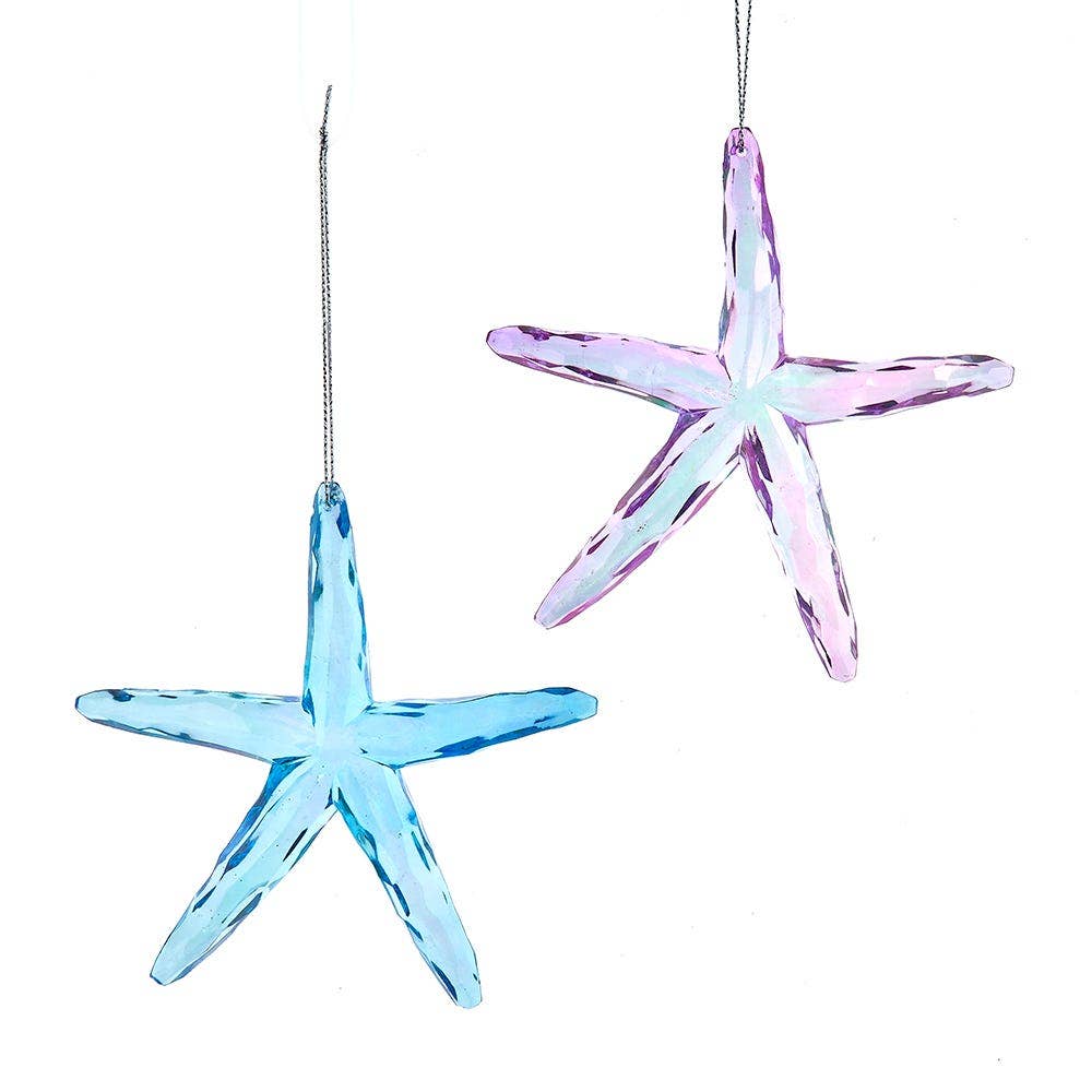 Christmas Ornament - Coastal Iridescent Starfish Acrylic Holiday Decor 5"