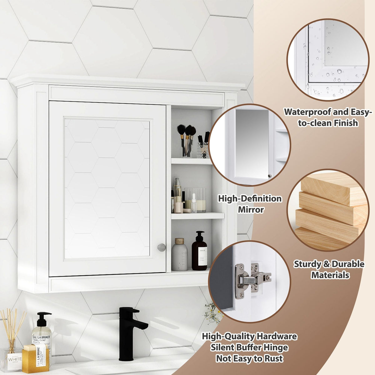 Wall Mounted Medicine Cabinet With Mirror And 3 Open Shelves