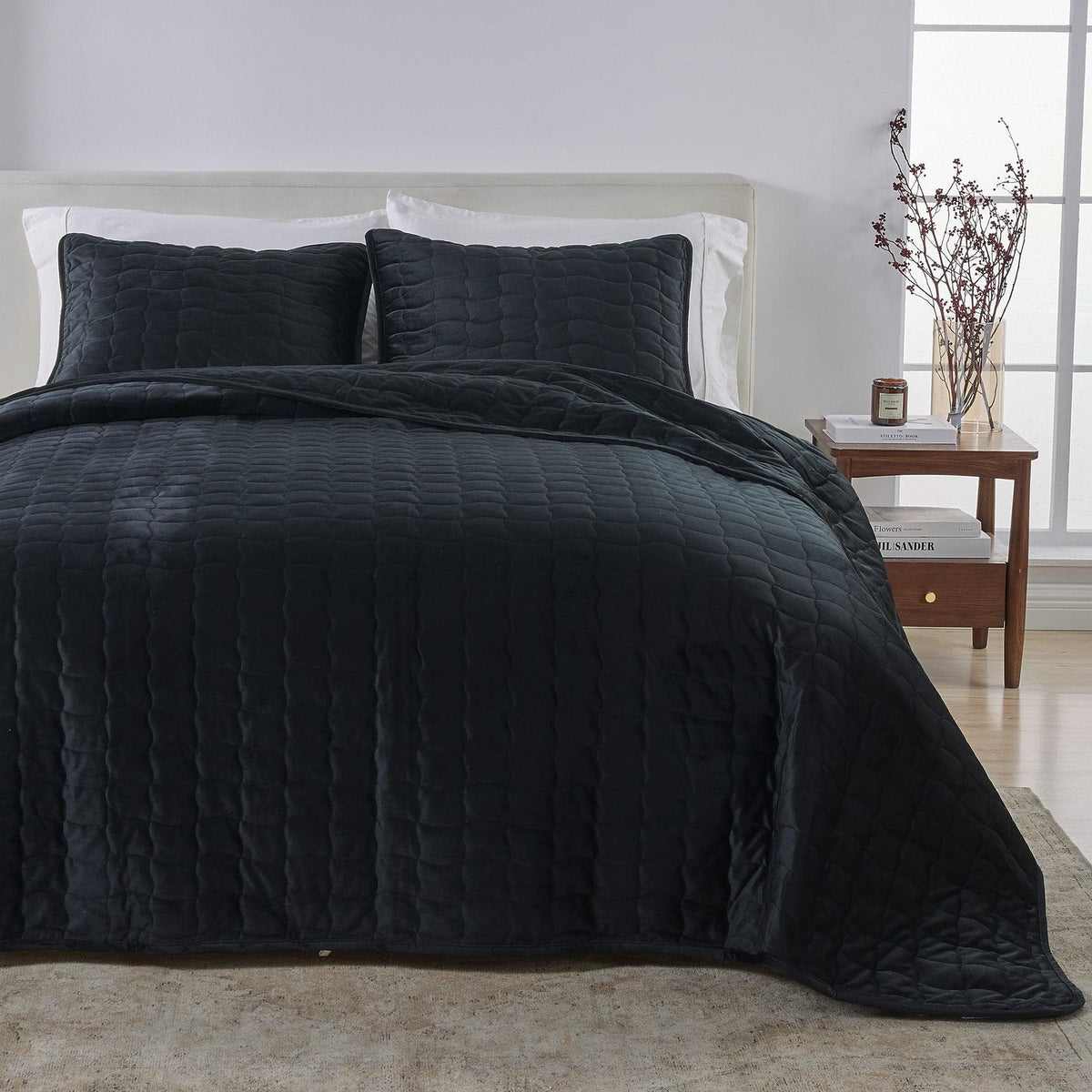 Velvet Box-Stitched Quilt Set - Vivica Collection