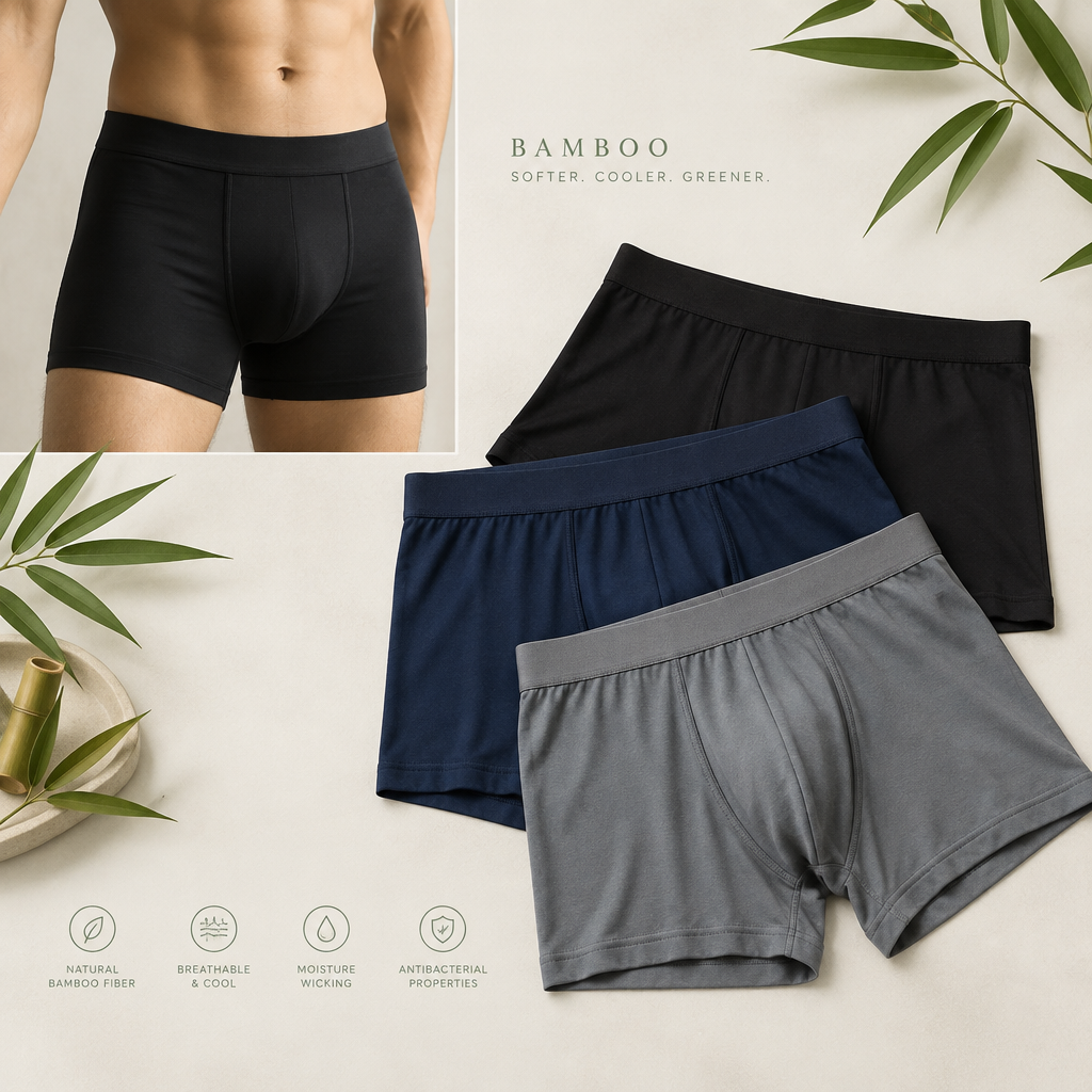 Bamboo Men's Boxer Brief in Black, Navy, and Gray