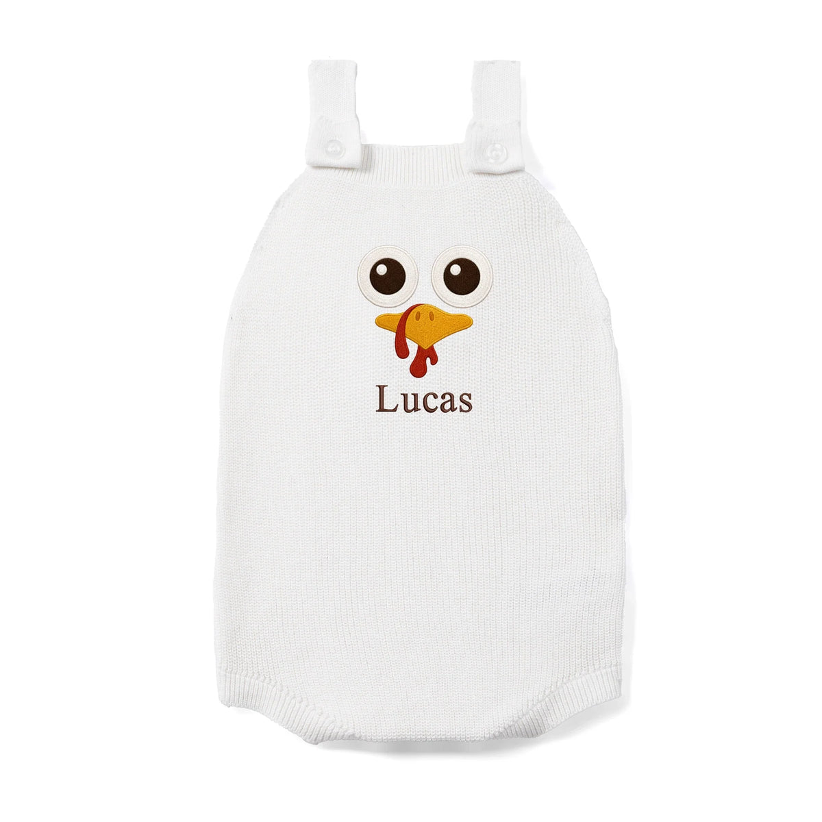 Personalized Turkey Thanksgiving Name Knit Button Strap Romper