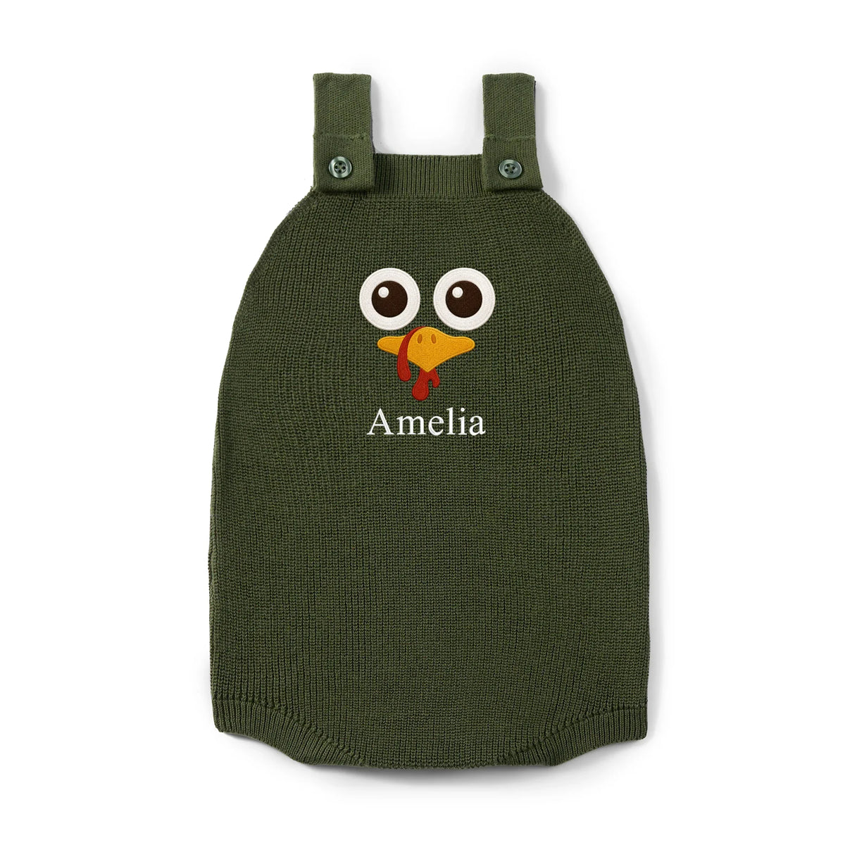 Personalized Turkey Thanksgiving Name Knit Button Strap Romper