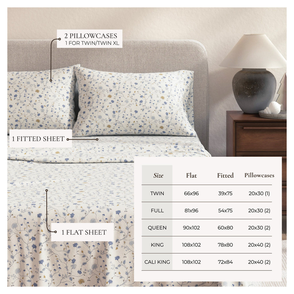 Turkish Cotton Flannel Sheet Set - Winter Floral Collection